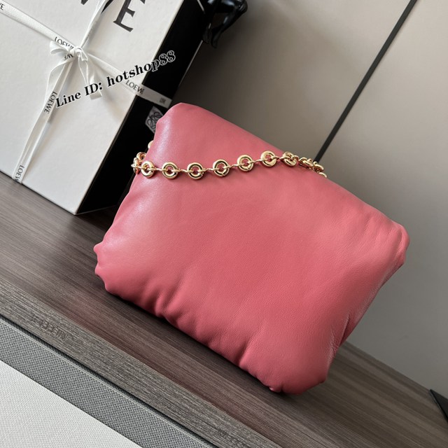 Loewe專櫃Goya新款羊皮包包女款肩背包 羅意威甜甜圈金屬短鏈條女包 lyw1488